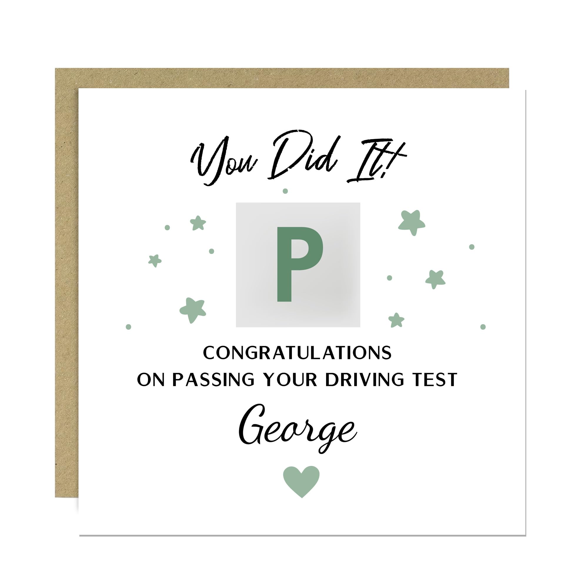 RED OCEAN Personalised Driving Test Card Congratulations Card Passed Driving Test For Son Daughter Best Friend Grandson Granddaughter Him Her With Kraft Envelope