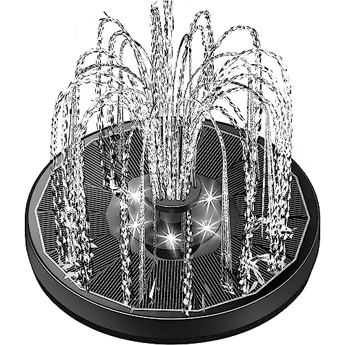 Yzert Glass Panel Solar Fountain with 2200 Mah Battery, 3.5W Floating Water Fountain with 4 Fixed Rods, Solar Pump for Bird Bath, Garden, Pond, Pool, Outdoor - White Lights