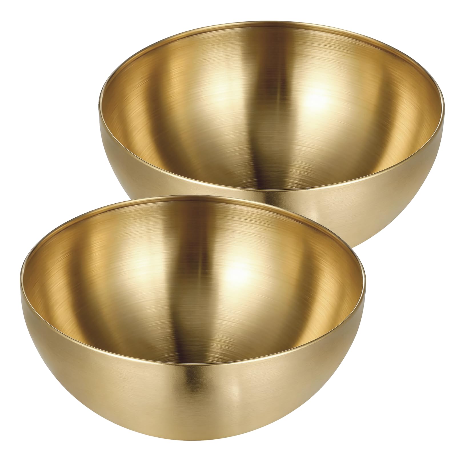 OFXCEN 2PCS Gold Stainless Steel Mixing Bowl 20cm, 7.87in Large Salad Bowls Gold Serving Bowl Metal Mixing Bowls for Soup Cereal Ramen Noodle Fruit Snacks Crisps(1.6L)