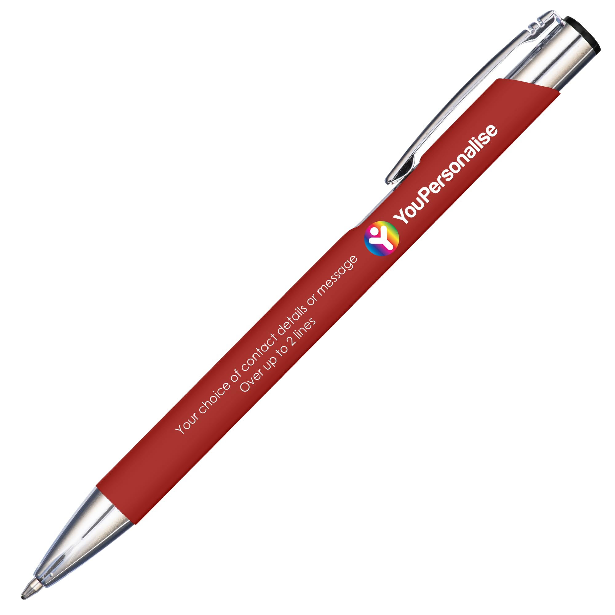 20 Premium Business Logo and Text Personalised Promotional Full Colour Print Soft Touch Mood Pens in Red