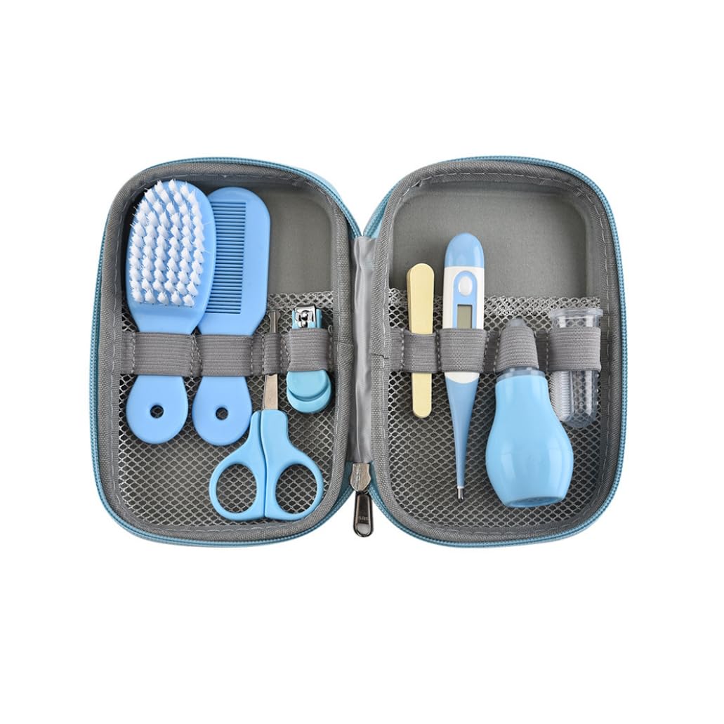 Baby Grooming Kit, Baby Care Items, Care Essentials Set, Supplies Set, 8PCS Health Portable Kit, Safety Cutter Nail for Newborn, Infant Toddler(Blue)