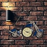 YCHTEWY-Vintage Metal Motorcycle Wall Clock - Battery Operated, Unique Home & Office Decor Gift, Stylish Art Deco Design(B)