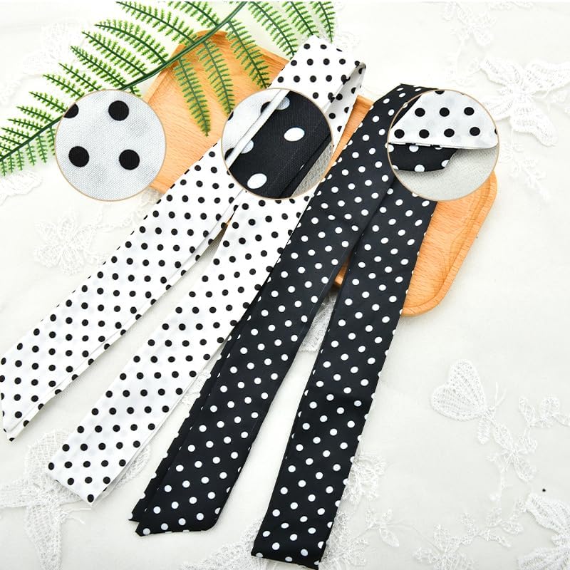 YALLNASL Long Skinny Polka Dot Scarves - Trendy Polka Dot Scarf for Neck Handbag Hair Accessories Womens Vintage Party Outfit - Image 6