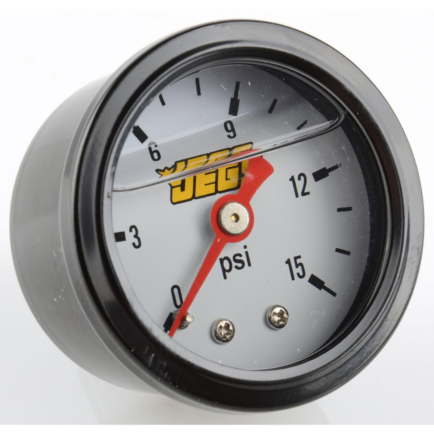 JEGS Fuel Pressure Gauge | 1.5� Diameter | Liquid Filled | 0-15 PSI | White Dial | 1/8 � NPT Male Fitting | After Dark Series Black Case & Bezel