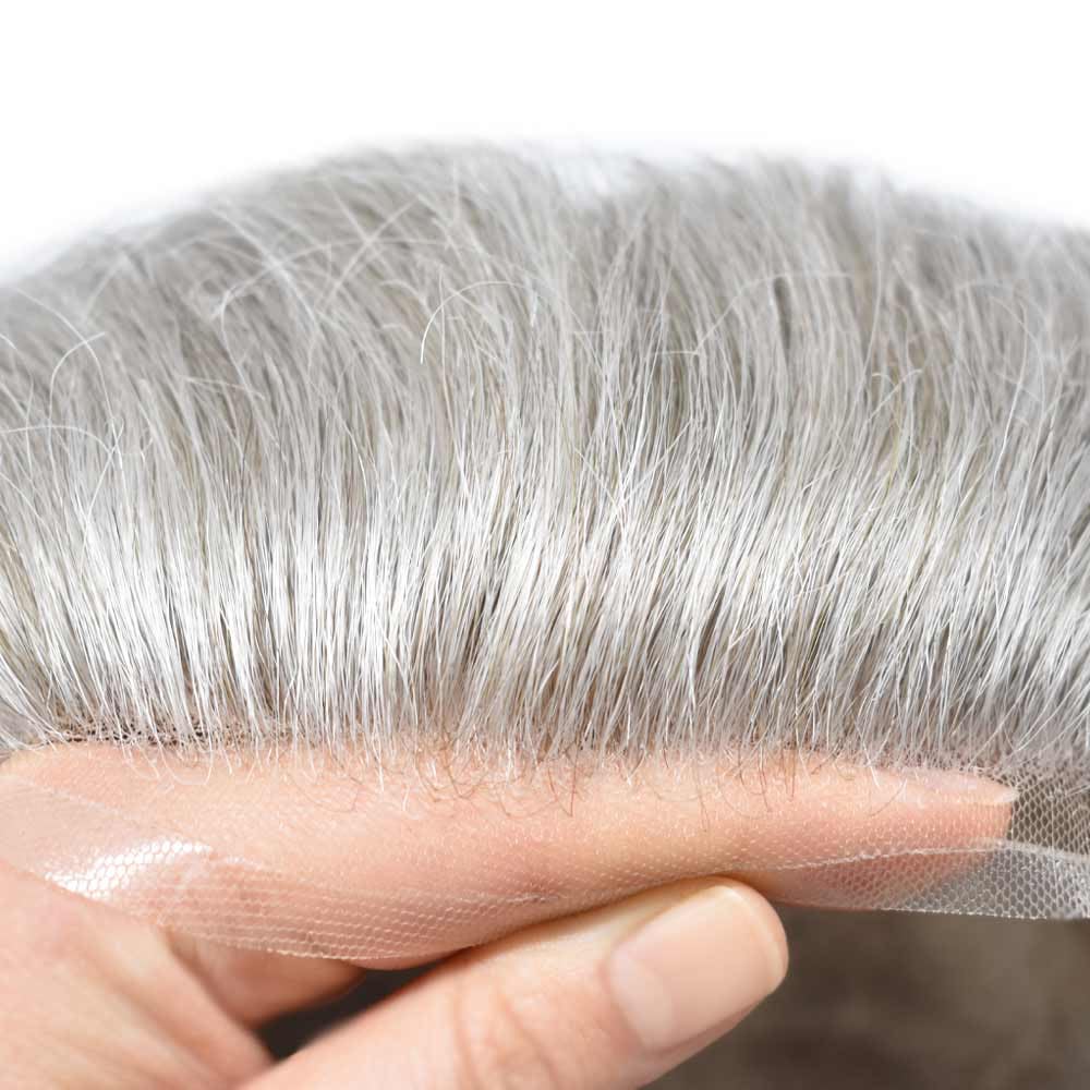 Hair System For Men Swiss Lace Men Toupee Hair Piece For Men Lace Front Mens Hair System Toupee For Men Real Human Hair 8x10 Mmedium light density #580 5# MEDIUM LIGHT BROWN+80% GREY