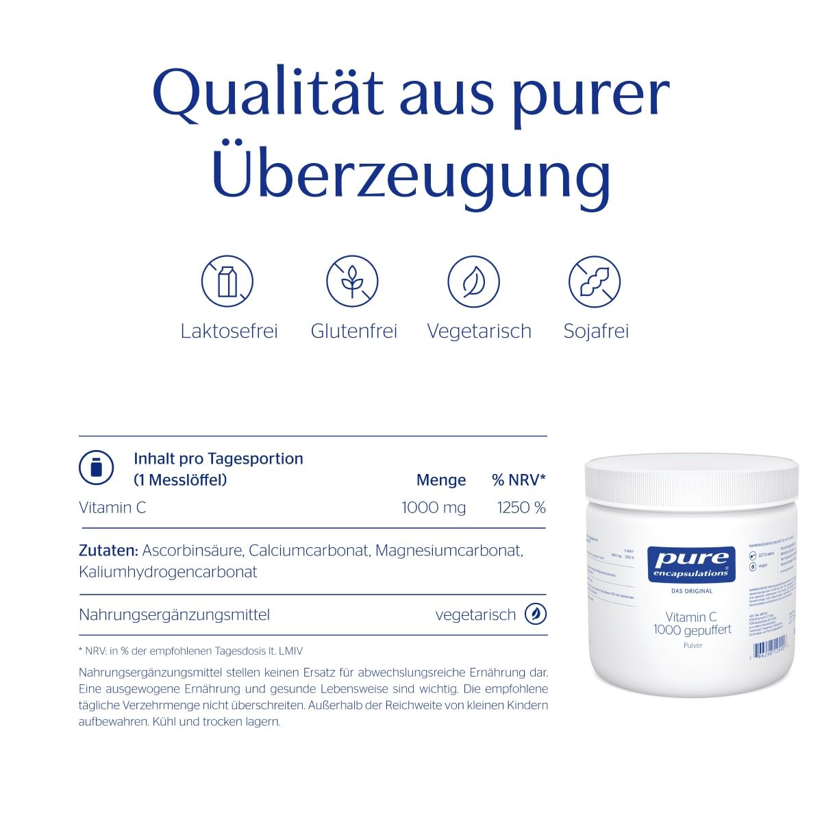 Pure Encapsulations - Vitamin C 1000 gepuffert - Hochdosiert, um das Immunsystem zu Stärken - Unterstützt normale Kollagenbildung - 227g Pulver