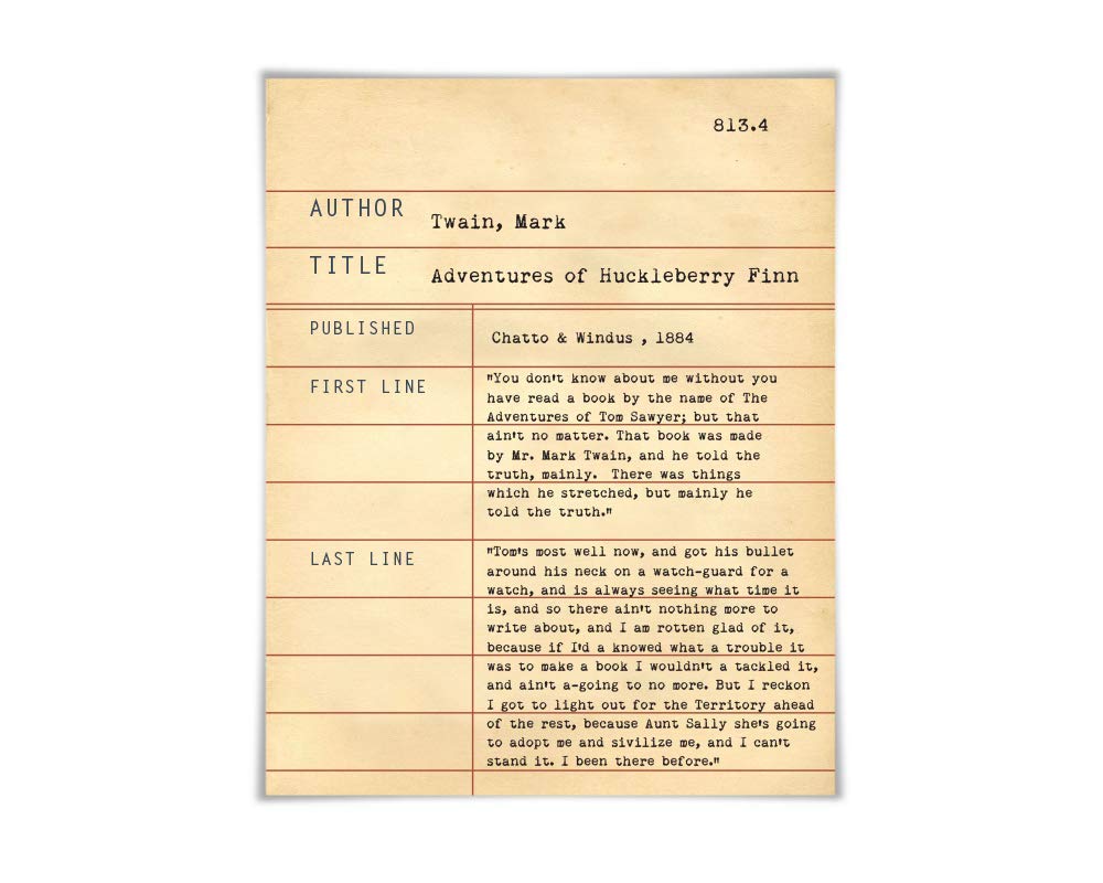 Huckleberry Finn by Mark Twain. 4 Sizes. Literary Art Print. Library Card Poster. Reading Literature Quote. Book Lover. Librarian English Teacher Classroom