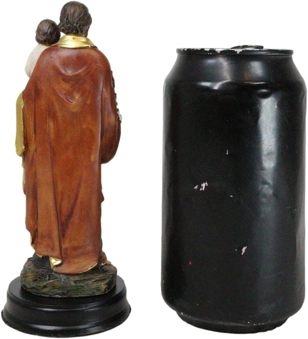 Ebros Colorful Saint Joseph Carrying Child Jesus Decor Figurine 5" Tall with Brass Name Plate Base Catholic Christian Nativity Holy Family Collectible Sculpture for Home Blessing and Protection
