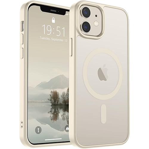 SUPFINE Magnetic for iPhone 12 Mini Case & iPhone 13 Mini Case (Compatible with MagSafe) (Military Grade Drop Protection) Slim Translucent Matte Shockproof Phone Cover,Antique White