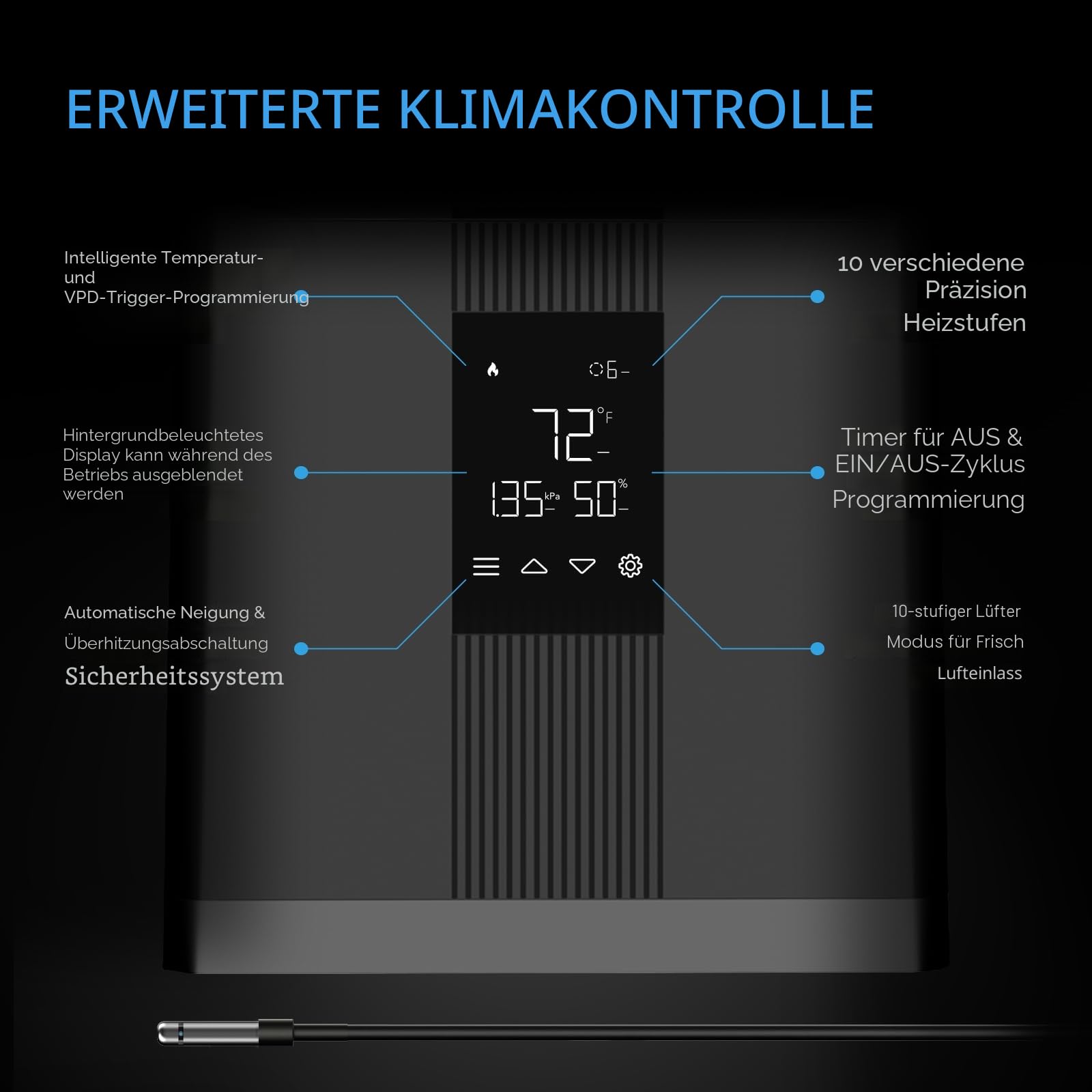 AC Infinity THERMOFORGE T3 – Grow-Heizgerät mit VPD-Temperatursteuerung, 10-stufiger PTC-Heizung und Verlängerungsschlauch, für Grow-Zelte, Räume und Gewächshäuser