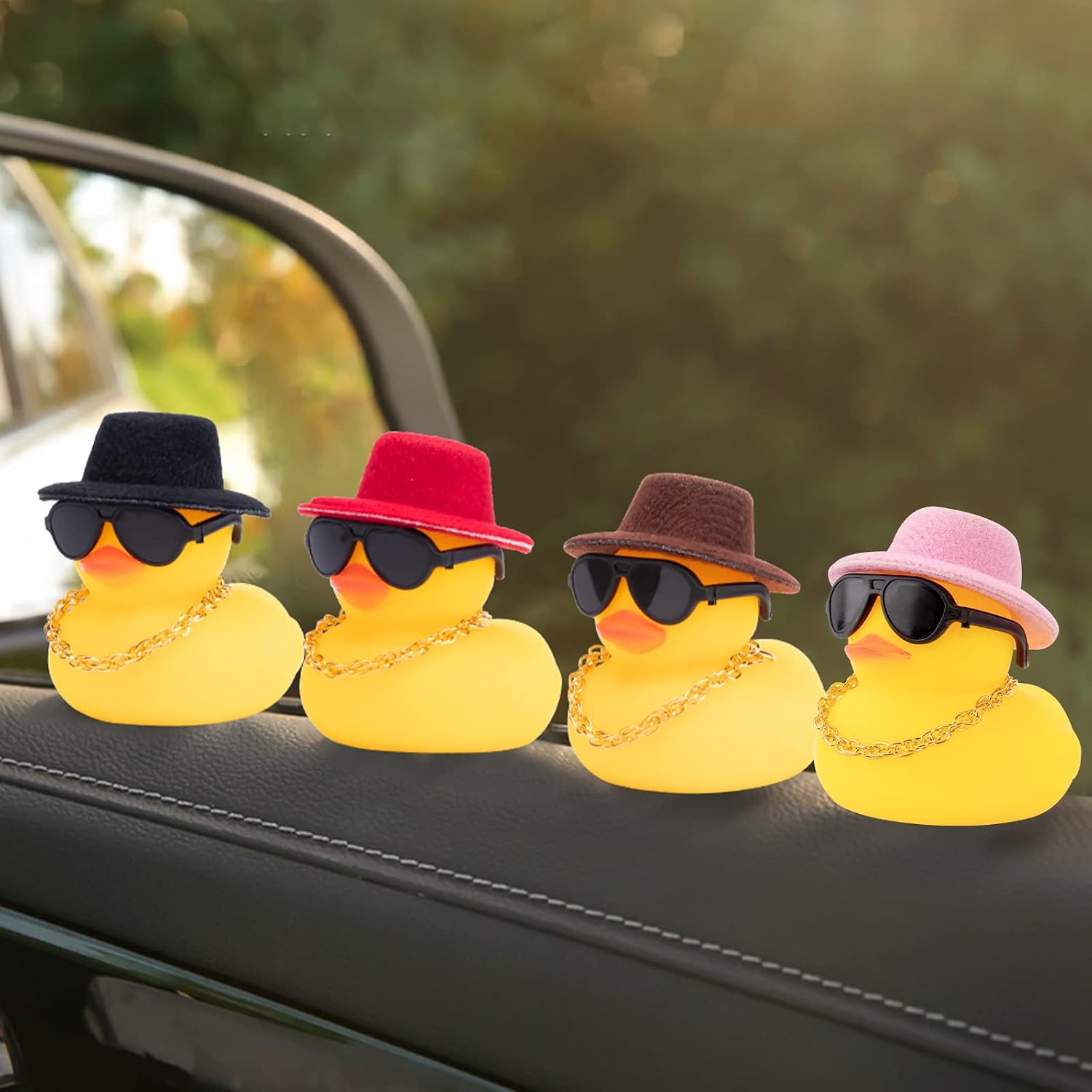 wonuu Rubber Duck Car Ornaments Yellow Duck Car Dashboard Decorations with Propeller Helmet for Christmas Decor and Home Decorations for Adults (X-Black Top Hat)