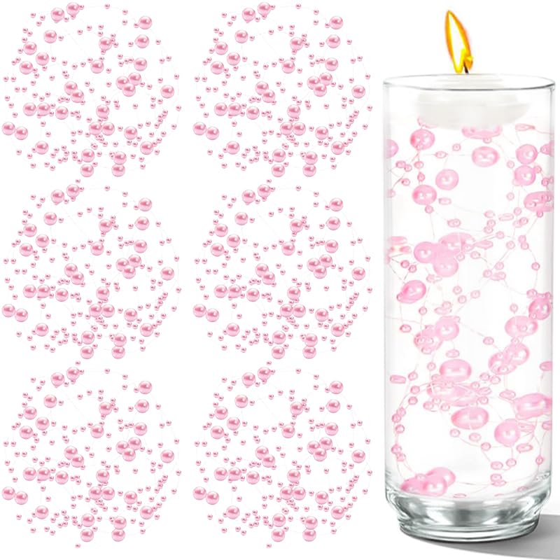 100 PCS Artificial Floating Beads for Centerpieces Vases, Light Pink 8+3mm String Beads for Wedding Party Faux Pearl String for Decorating, String