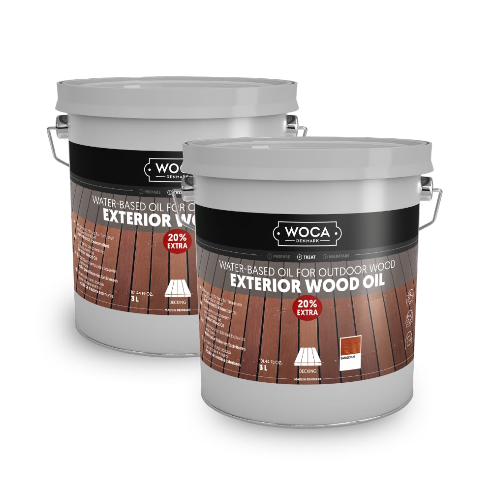 WOCA Denmark Exterior Wood Oil Bangkirai 2 x 3 L - Terrassenöl für Terrassen, Zäune und Möbel im Außenbereich