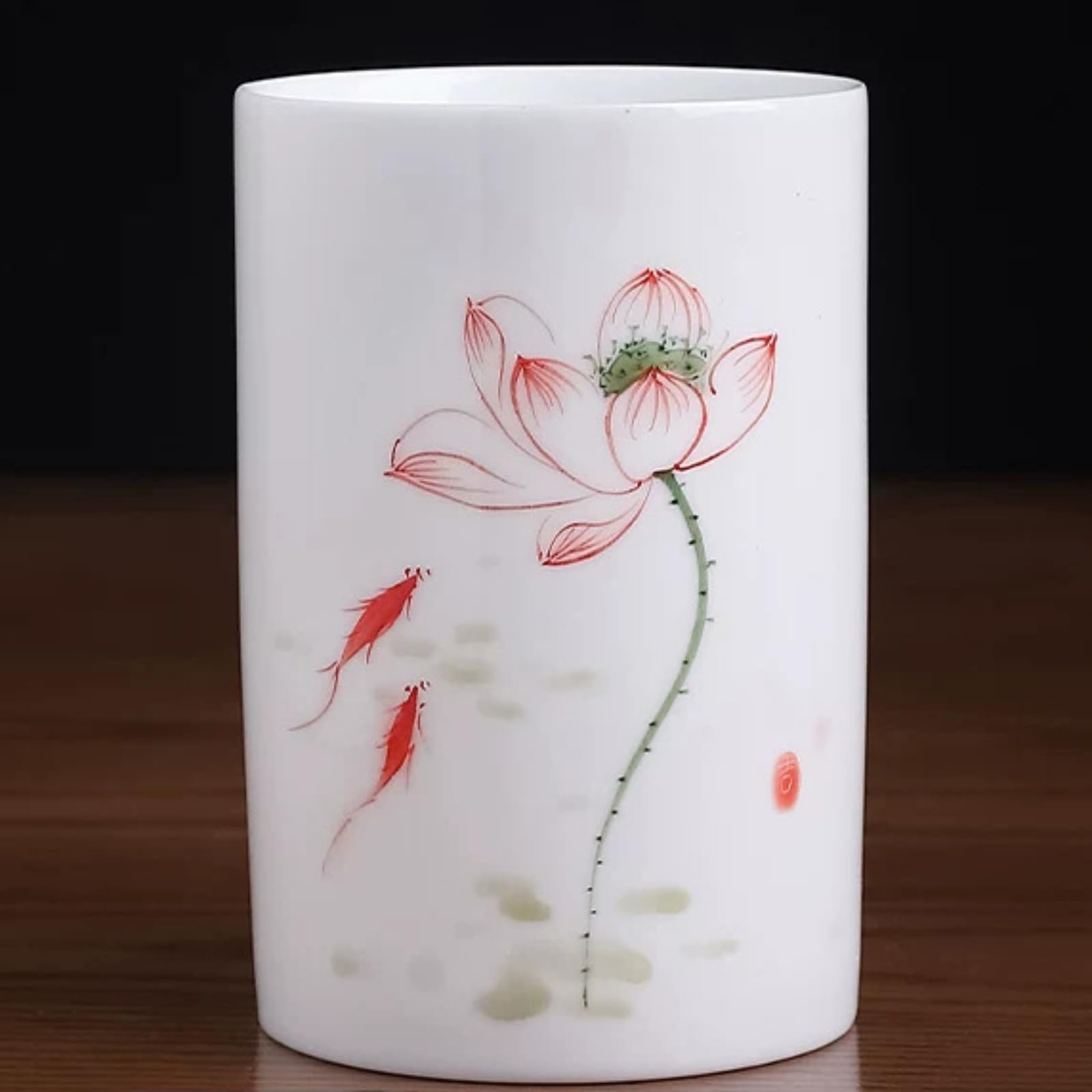 Lotus, Keramik, handgezeichnet, 12 cm, Unterglasur-Farbe, Stifthalter, Tischdekoration