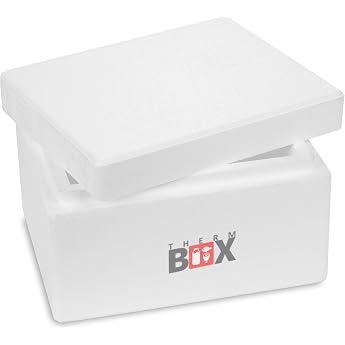 THERM BOX Polystyrene Box 5 W Interior 25 x 19 x 12 cm Wall 3 cm Volume 5.9 L Insulated Box Thermal Box Cool Box Warming Box Reusable