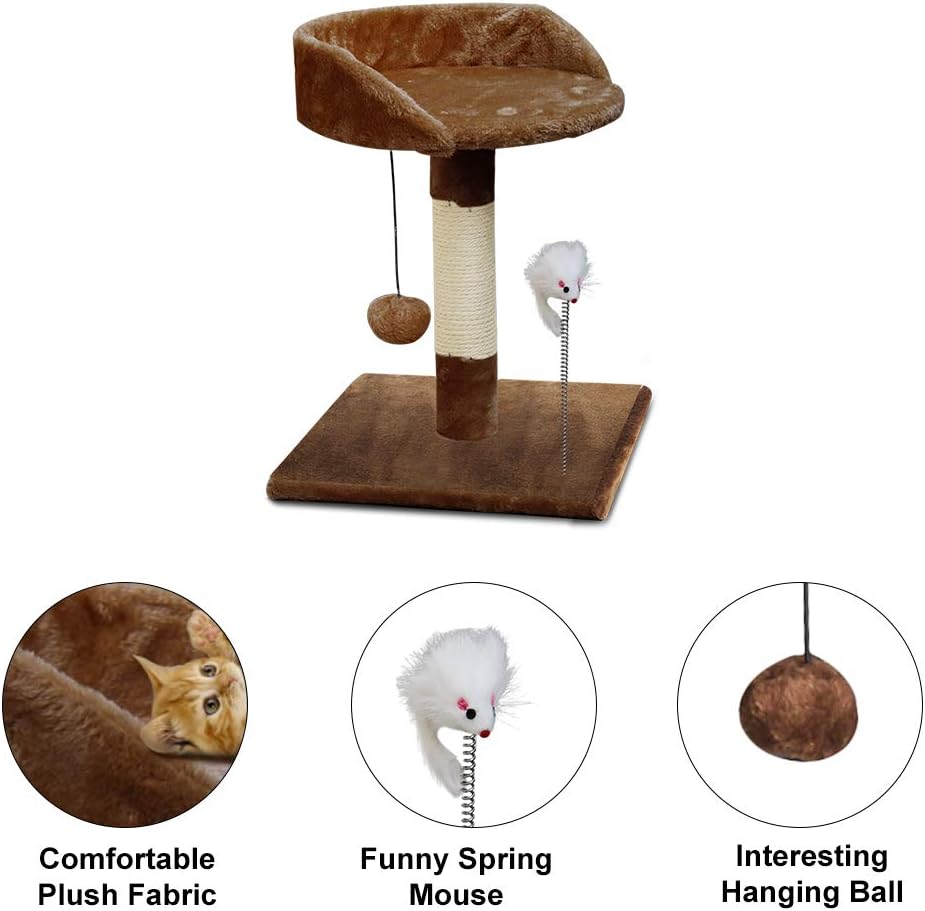 KORIMEFA Small Cat Tree Kitten Cat Paw Cat Tower with Natural Sisal Scratching Post Kitten Activity Tree (Brown)
