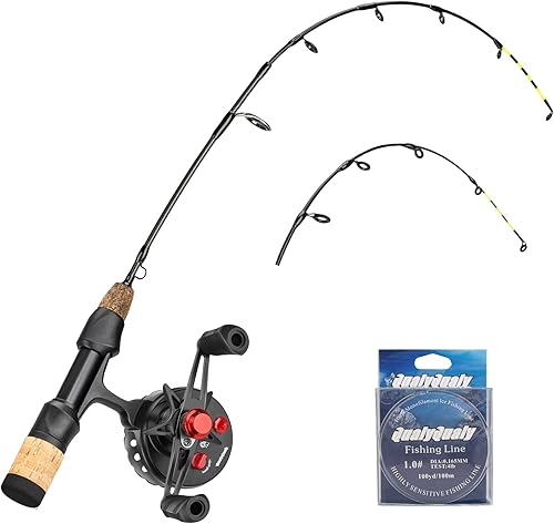 Miniatura 8 de QualyQualy Combo de caña de pescar en hielo y carrete de 24 pulgadas M/ML en línea de pesca en hielo, 2 consejos diferentes para lucioperca, panfish