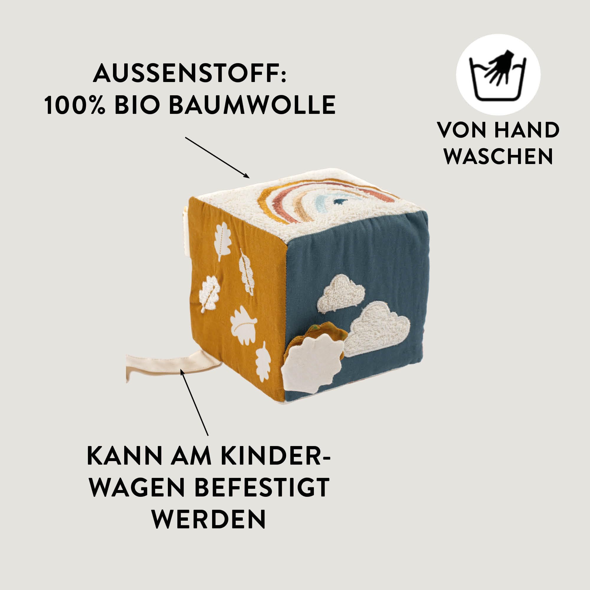 Fabelab Cubo da gioco per bambini, giocattolo multifunzione a partire dai 6 mesi, cubo per motoria, giocattolo per bambini, morbido cubo di attività per bambini