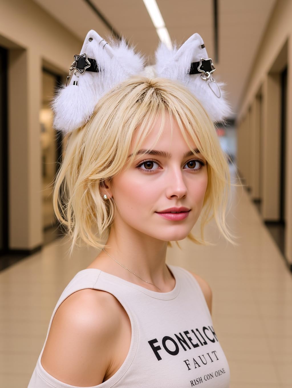 QinRuan Cat Ear HairBand Faux Fur Animal Ears Metal Chain Punk Dark Cosplay Custume Gothic Style Headwear - Image 2