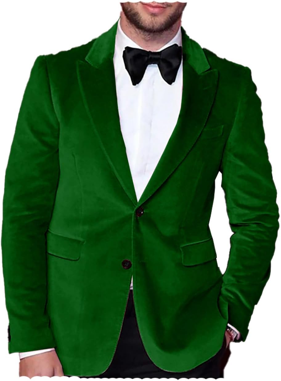Mens Tuxedo Jacket Slim Fit Velvet Blazer Two Button Notched Lapel Suit Jacket for Wedding Prom Party