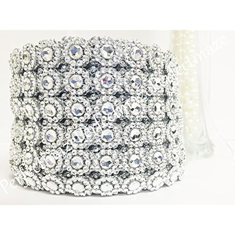 OrangeTag 4" X 10 Yards (30 Feet) Flower Mesh Rhinestone Ribbon Wrap for Wedding, Party, and Events Decoration (Flower Diamond, Silver) Cover