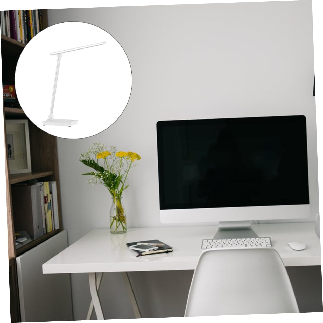 POPETPOP USB Charging Dimmable Desk Lamp Eye Caring LED Light with Beads for Home Office Brightness Silver Color for Reading and Study