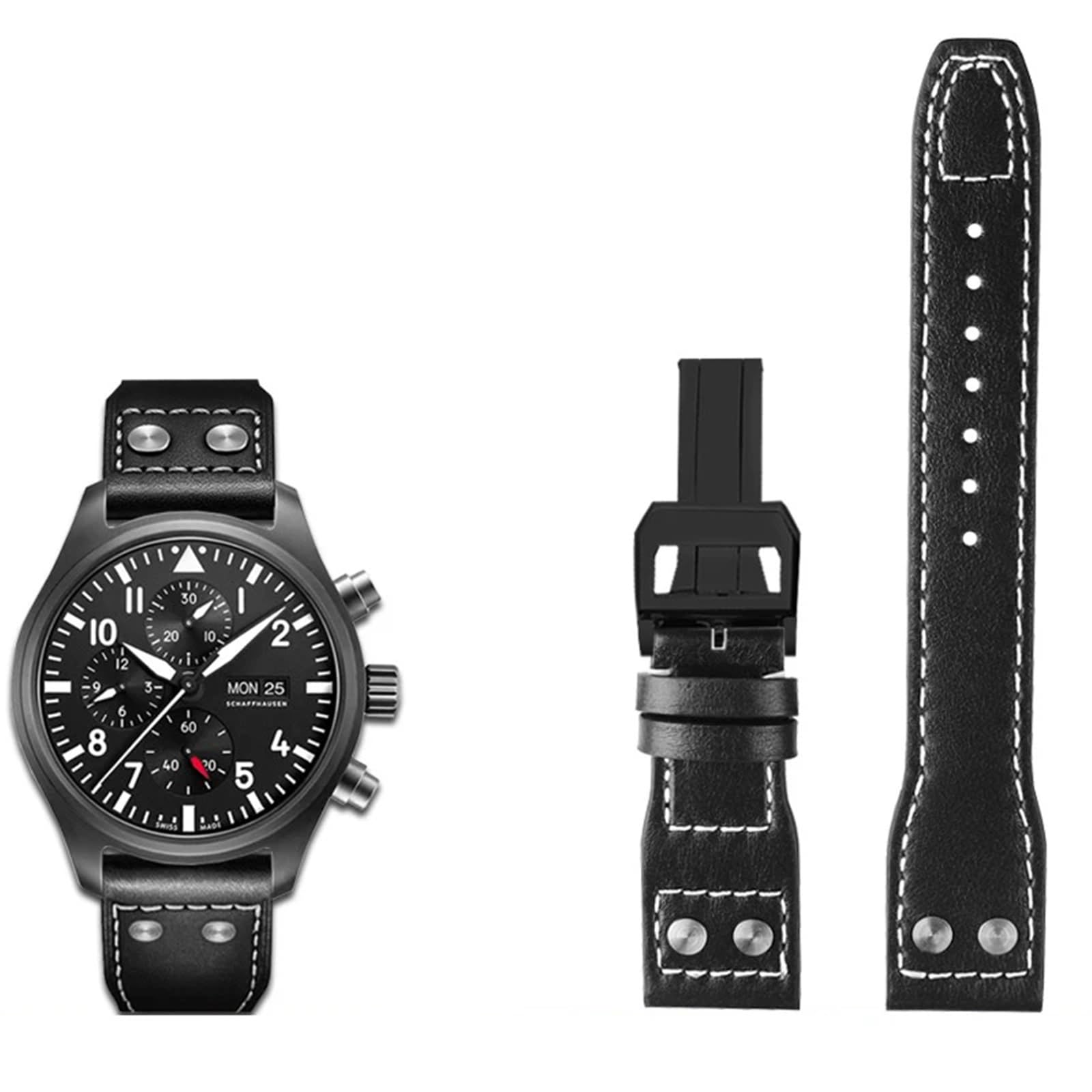 DASEB 20 21 22 mm remaches de cuero genuino correa de reloj adecuada para IWC Big Pilot Spitfire TOP PUNNS Marrón Negro Azul Correa de reloj de cuero de vaca