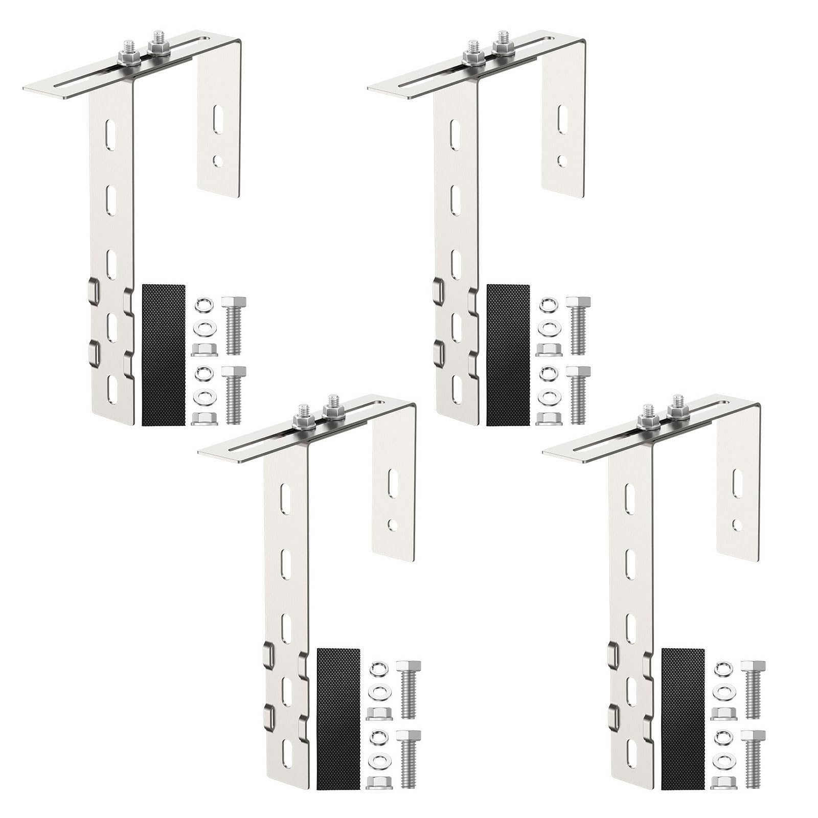 Anbte 4 Stück Balkonkraftwerk Haken 304 Edelstahl, 65-190mm Einstellbar Balkonhalterung Solarmodule Balkonhaken inkl. Montagezubehör für Eckig Balkongelände Solar Befestigung Ohne Bohren (Silber)