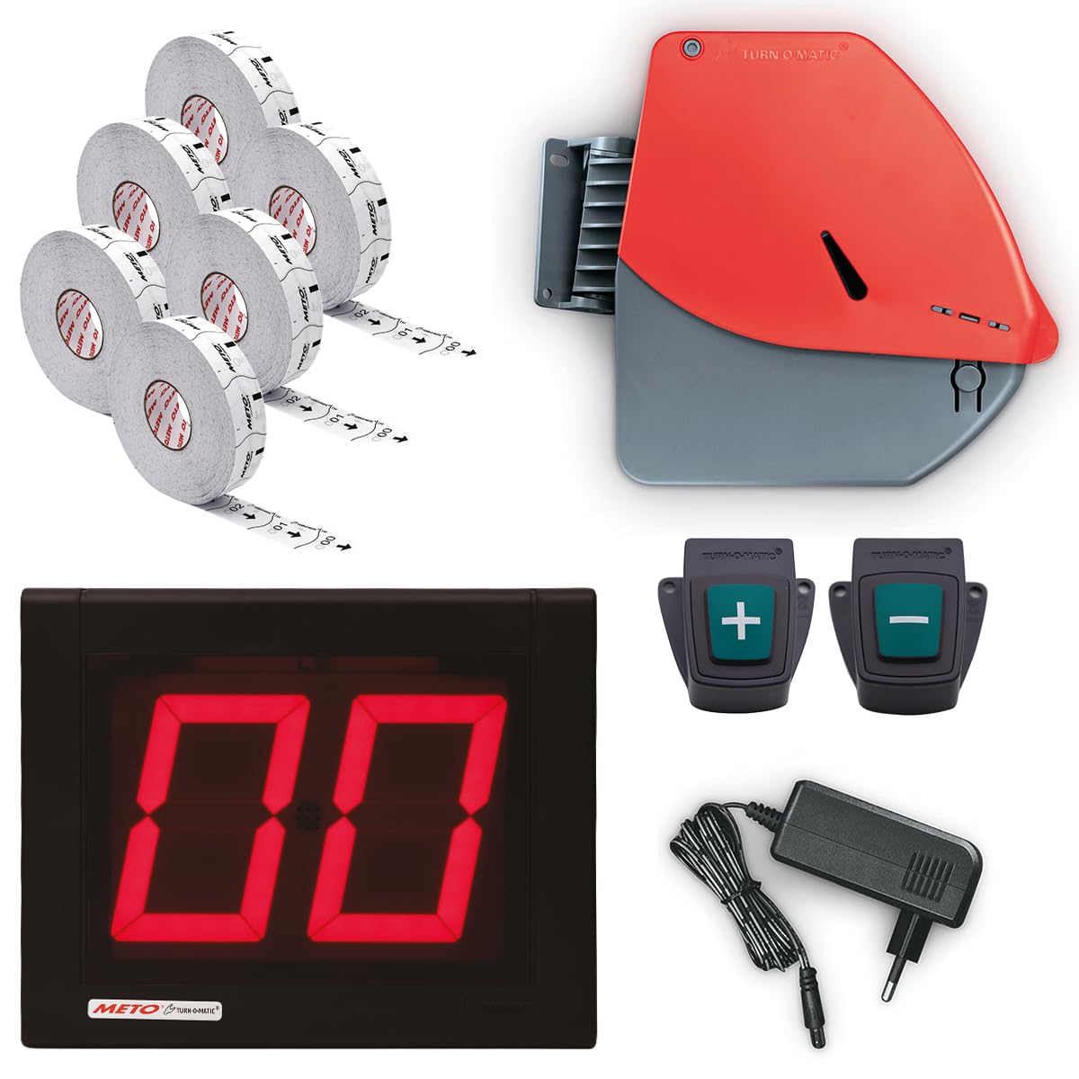 Meto Turn-O-Matic Start Pack S32 PB Système de gestion efficace des files d'attente avec écran, boutons poussoirs filaires, distributeur de billets et 24 000 tickets
