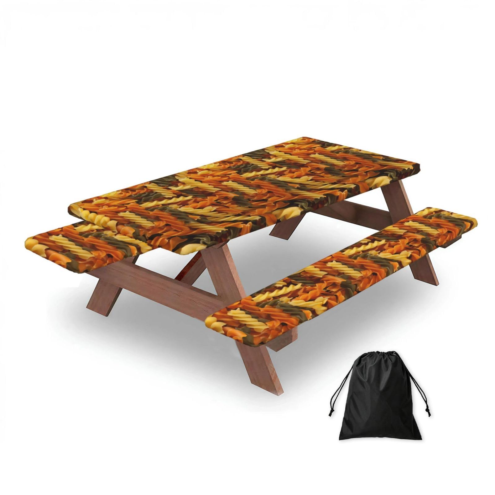 Dopklna As Picture Tasty Pasta, Picnic Table Cover With Bench Covers -Waterproof Elastic Fitted Tablecloth For Garden Camping Patio 76X152cm