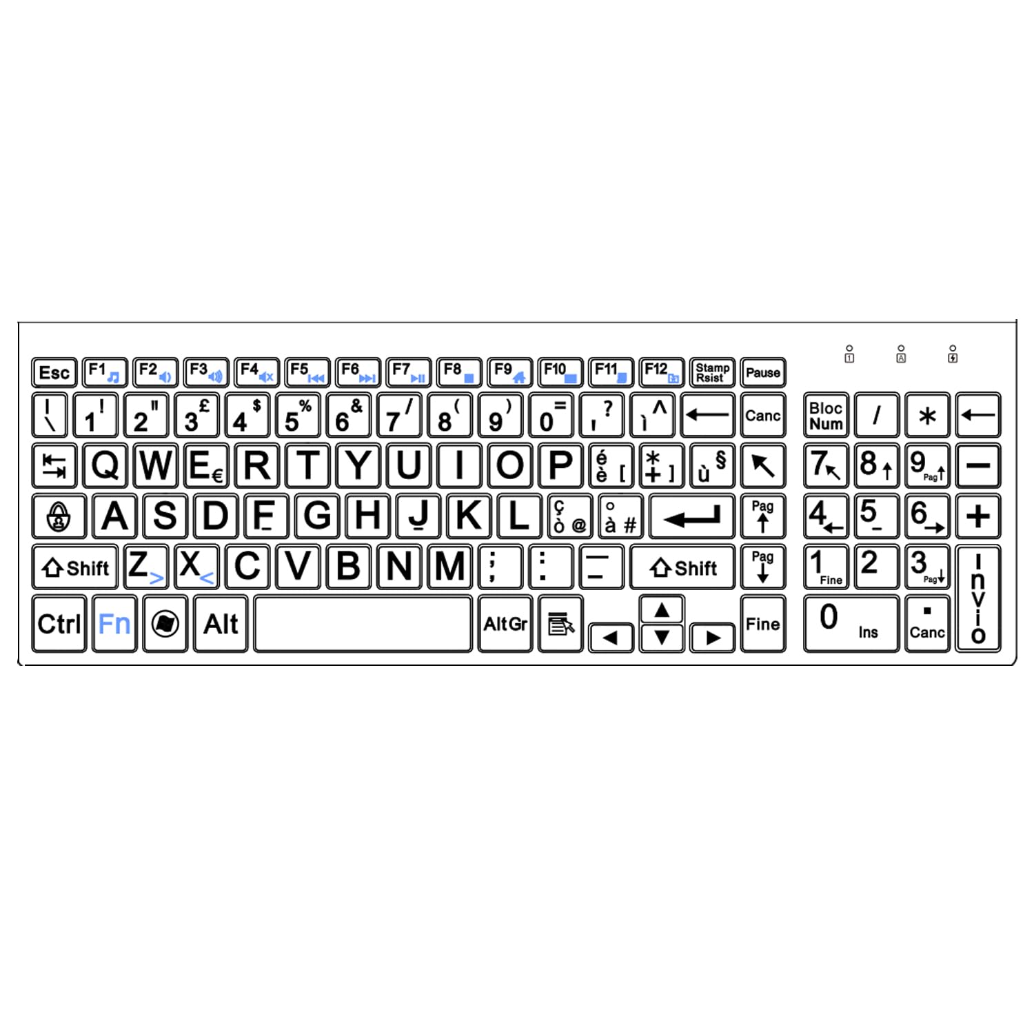 Kabellose Tastatur und Maus mit großen Buchstaben (Italienisch-Layout)| Leise | für Senioren und Menschen mit Sehproblemen und Sehstörungen-Gelb