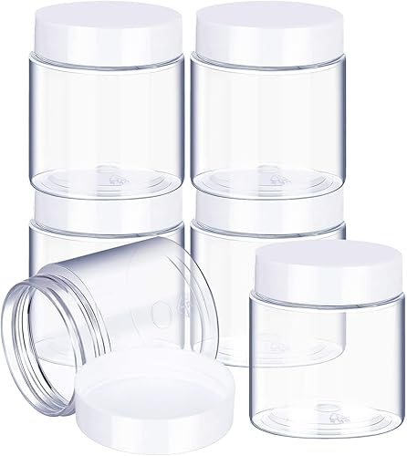 Vista 161 de 6 Pack 6oz Plastic Jars Containers with Lids Wide-mouth Refillable Leakproof Reusable Round Empty Jars for Travel Cosmetic Dry Food Spice Candy Clear