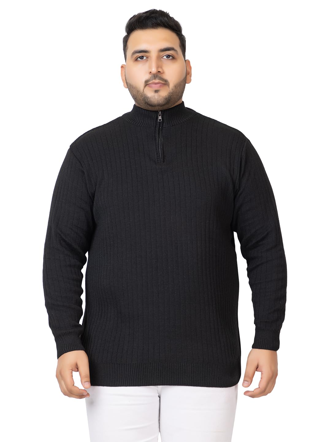 kvetoo Plus Size Men High Neck Zipper Full Sleeve Woolen Winter Sweater-picture-32