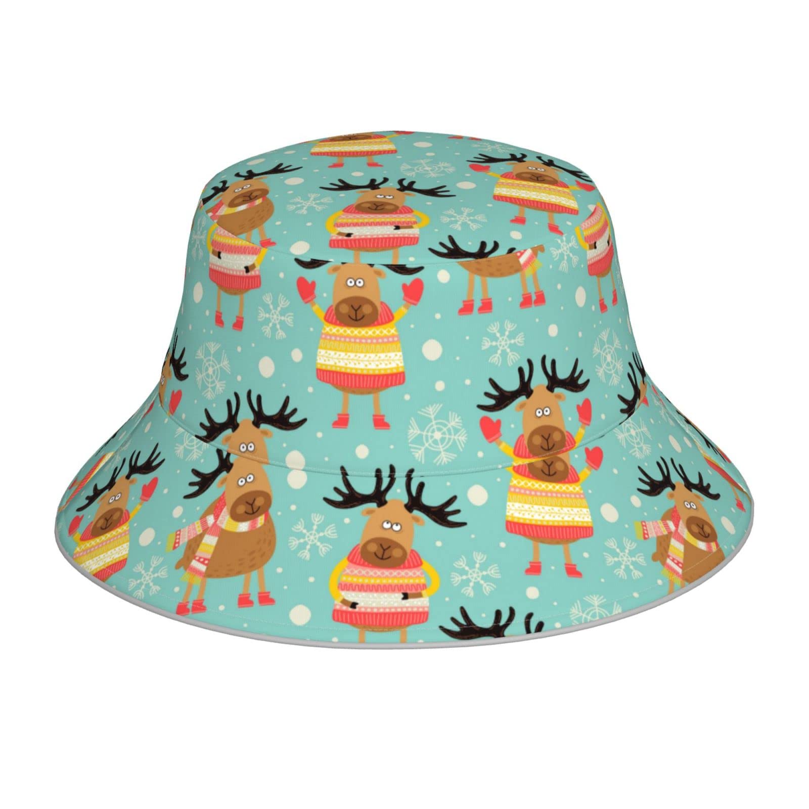 Aooedm Unisex As Pic Christmas Reindeer Bucket Hat Bucket Cap Novelty Reversible Beach Sun Hat Fisherman Cap For Women Men Black