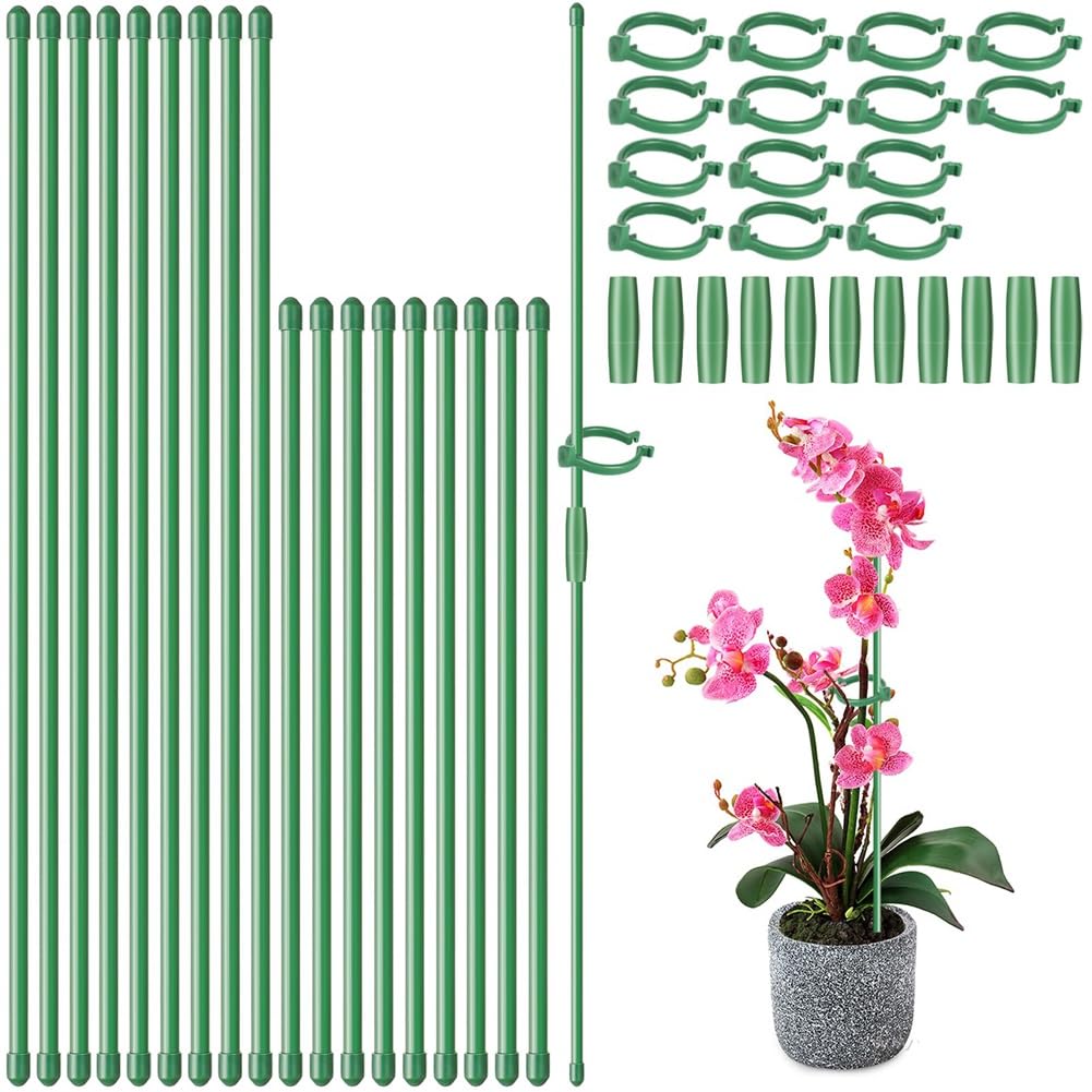 Littimoon 28 Pcs Plant Stakes Adjustable Plant Support Stakes with 28 Rings and 14 Connectors for Plants Potted