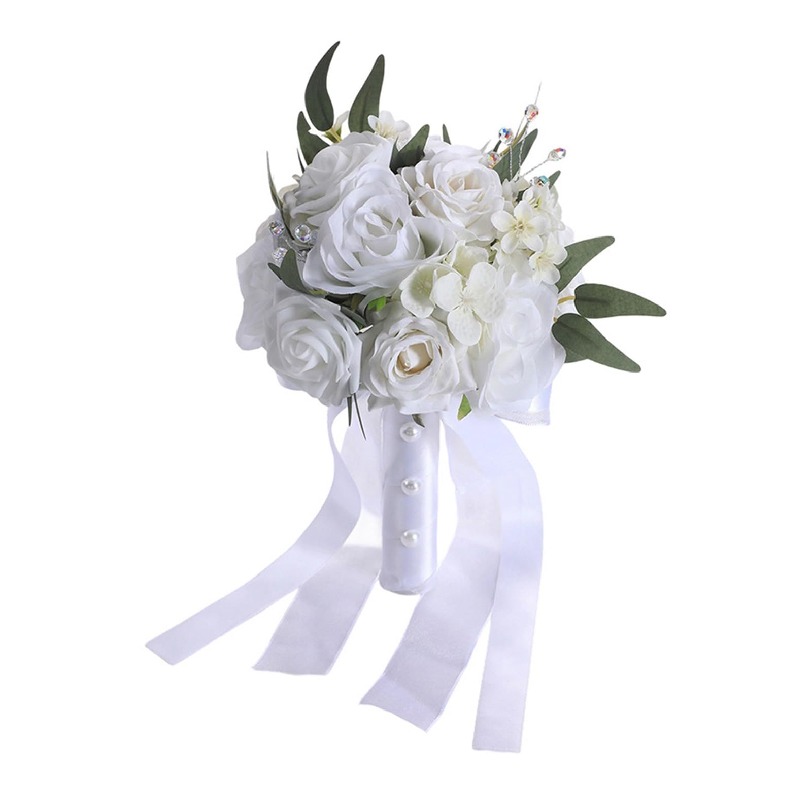 Rose Bouquet Artificial White Blue Rose for Ceremony Rehearsal Reception Perpetual Keepsake Bridal Handheld Rose Bouquet