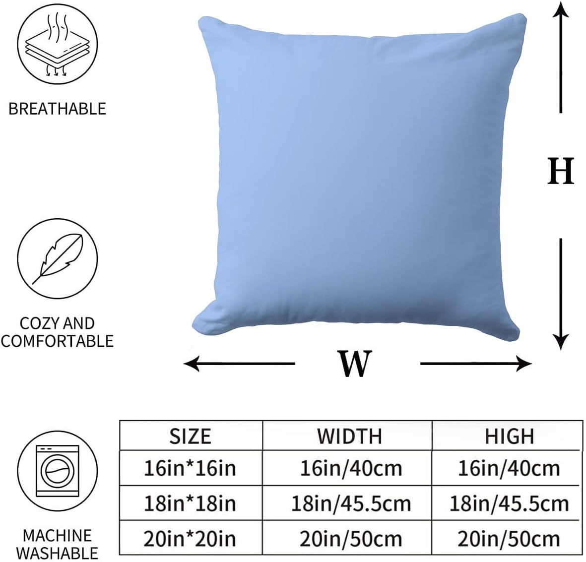 Pale Blue Outdoor Pillow Covers 20 x 20inches Decorative Pillow Case for Sofa Couch Bed (Pillow Insert Not Include)