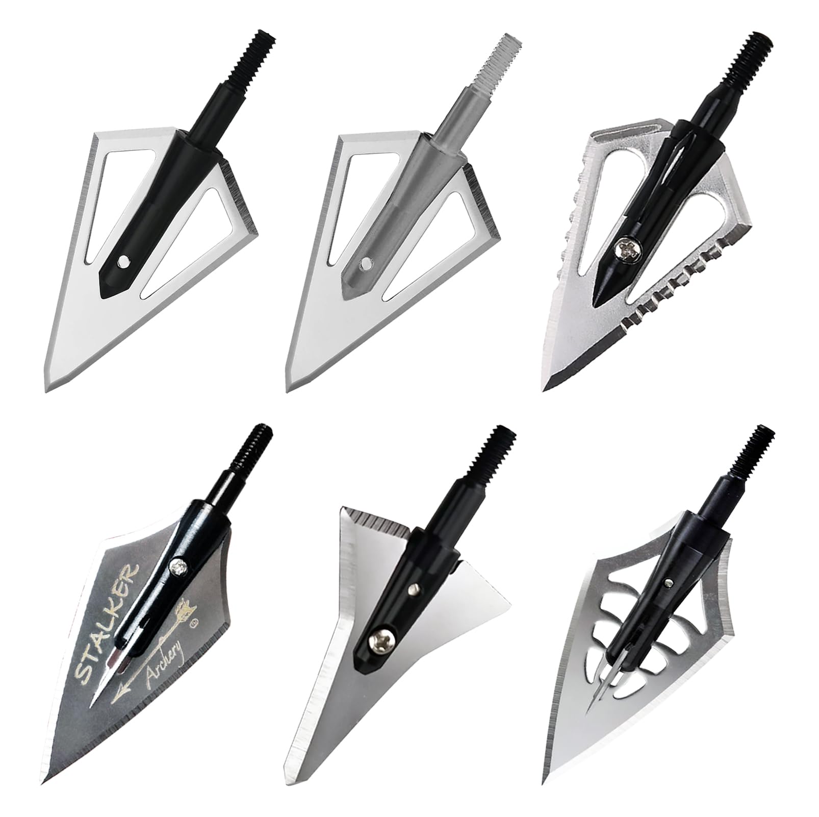Broadheads Pointes De Chasse Vissables 100 125 Grains/Têtes De Flèches en Acier pour Arc À Poulies Et Recurve/Lot De 6 / Argent Noir/Accessoires Tir 3D Et Plein Air