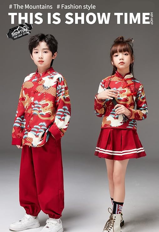 2-piece Girl's Hanfu Dress Chinese Tang Suit Dress Performing Costumes Hanbok for Kids