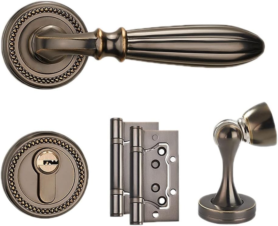 Door Knob Lever General-Purpose Door Levers Bedroom Home Wooden Door Handles Solid Handles for Laundry Room Hallway Closet Office Door Lock with Handle (Color : Yellow Patina Model A with Key)