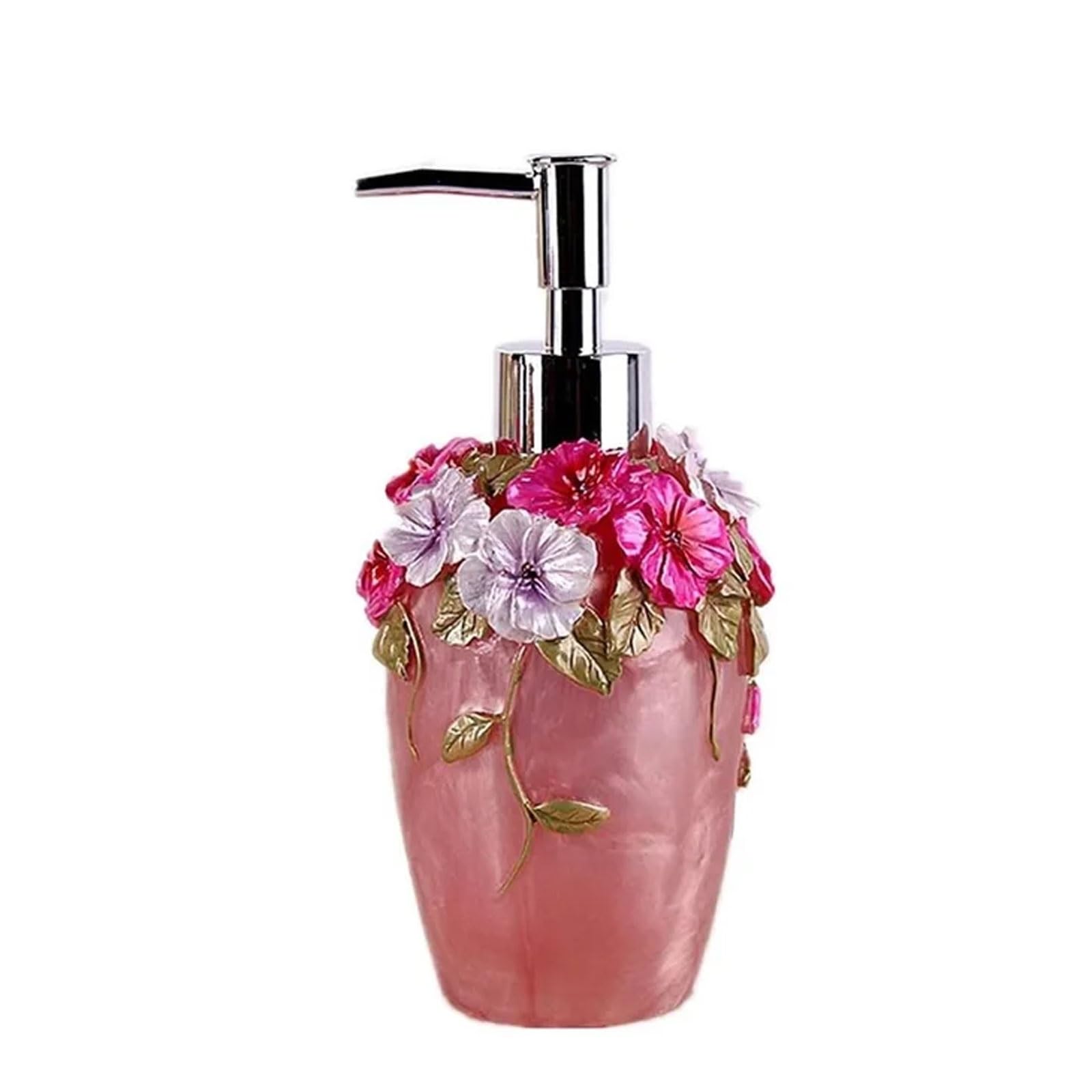 Vintage Flower Soap Dispenser Hand-Painted Resin Lotion Bottle, 10.1oz, Countertop for Bathroom Kitchen(Rot)