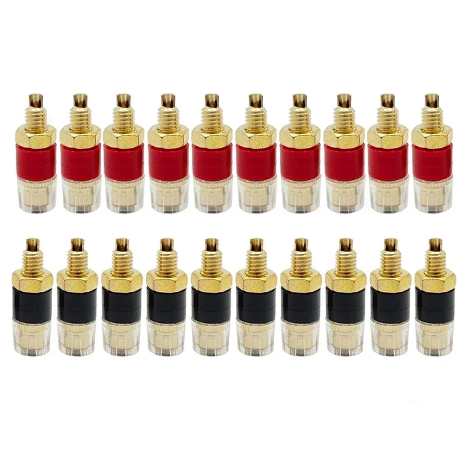 20 szt. pozłacane 4 mm słupki do wiązania wzmacniacza głośników mosiężne złącze zaciskowe z przezroczystą obudową gniazdo bananowe (10 czerwonych 10 czarny)