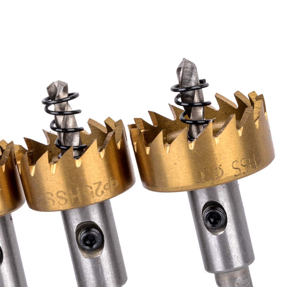 Juego de 5 brocas de carburo HSS para sierra de agujero, herramienta de madera de metal de acero inoxidable de 16-30 mm para instalar cerraduras, como se muestra