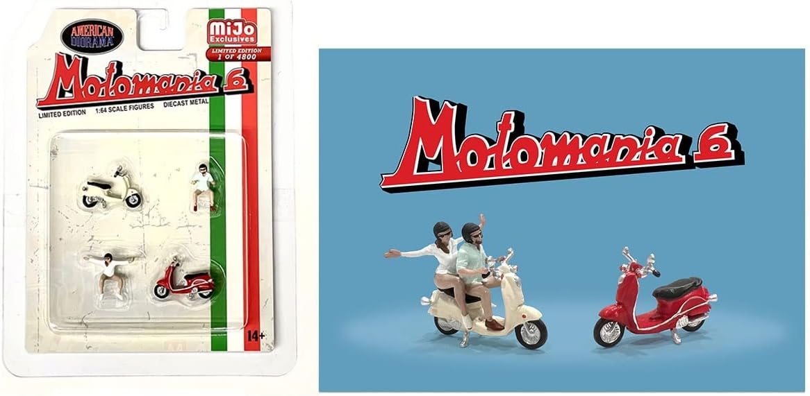 Motomania 6" 4 piece Diecast Figure Set (2 Figures 2 Scooters) Limited Edition to 4800 Pieces Worldwide 1/64 Scale Models by American Diorama