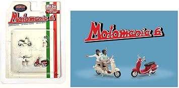 Motomania 6" 4 piece Diecast Figure Set 2 Figures 2 Scooters Limited Edition to 4800 Pieces Worldwide 1/64 Scale Models by American Diorama