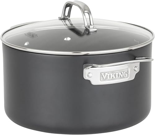 Miniatura 6 de Viking Juego de ollas y sartenes antiadherentes, juego de 12 piezas de utensilios de cocina con tapas de vidrio duras anodizadas, color negro