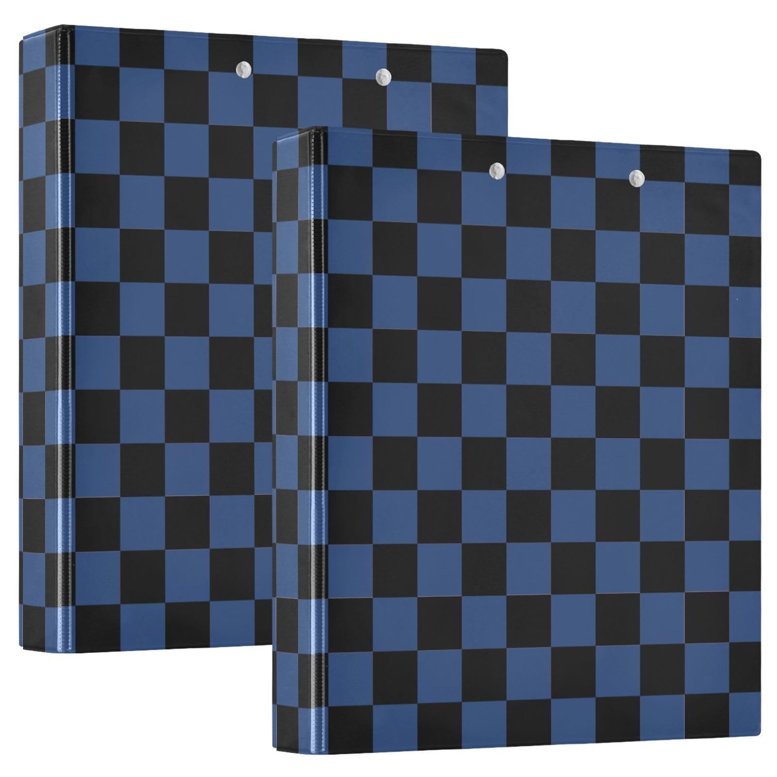 Blue Black Checkerboard Buffalo Plaid A 3 Ring Binder with 2 Interior Pockets
