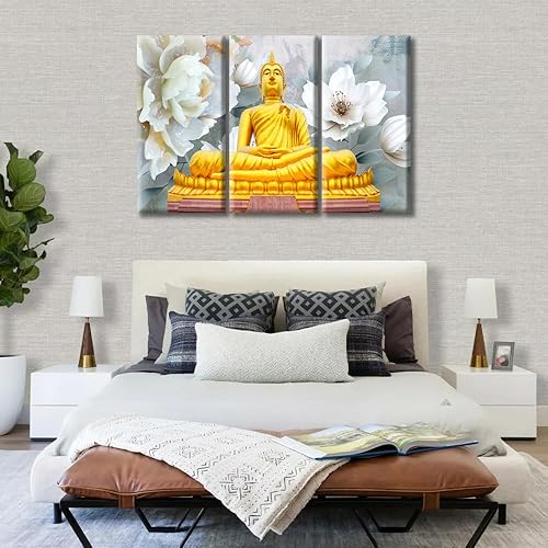 Vista 18 de TUMOVO Wall Art for Living Room Buddha Sculpture Flower Paintings Canvas Wall Art 3 Panel Wall Art Canvas Artwork Wall Decor Large Wall Decor Canvas