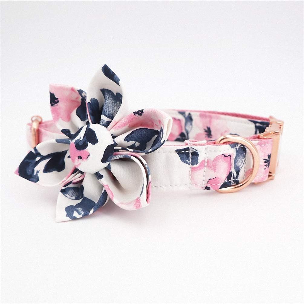 Girl Dog Collar Dog Flower and Leash Set for pet Dog cat with Rose Gold Metal Buckle Collar Flower Leash M(30-45cm Length)