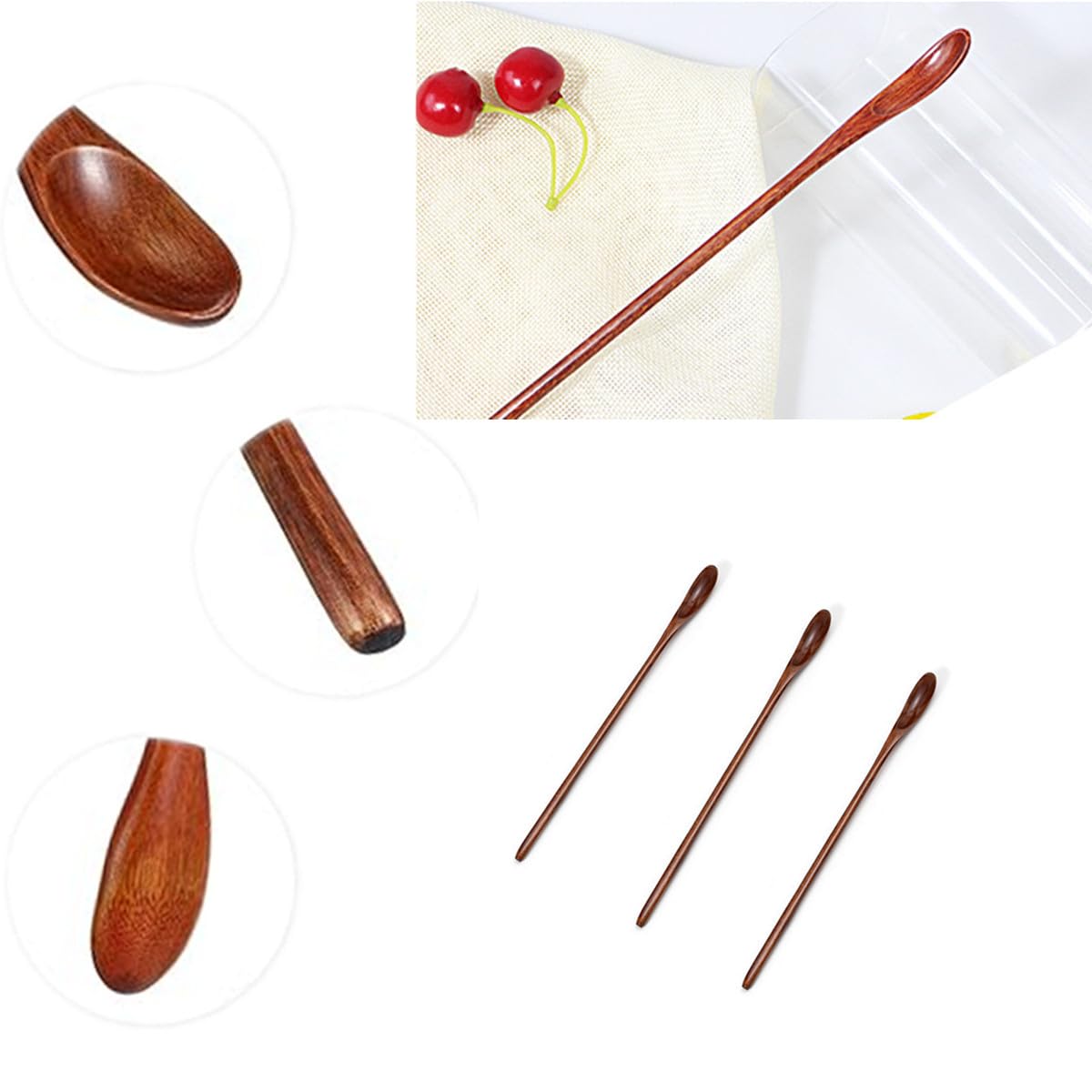 Cucharas mezcladoras de café de madera, 3 cucharas de mezcla de madera de mango largo, cucharas de degustación de mango largo para cocina, sopa, café, cóctel, mezcla de miel